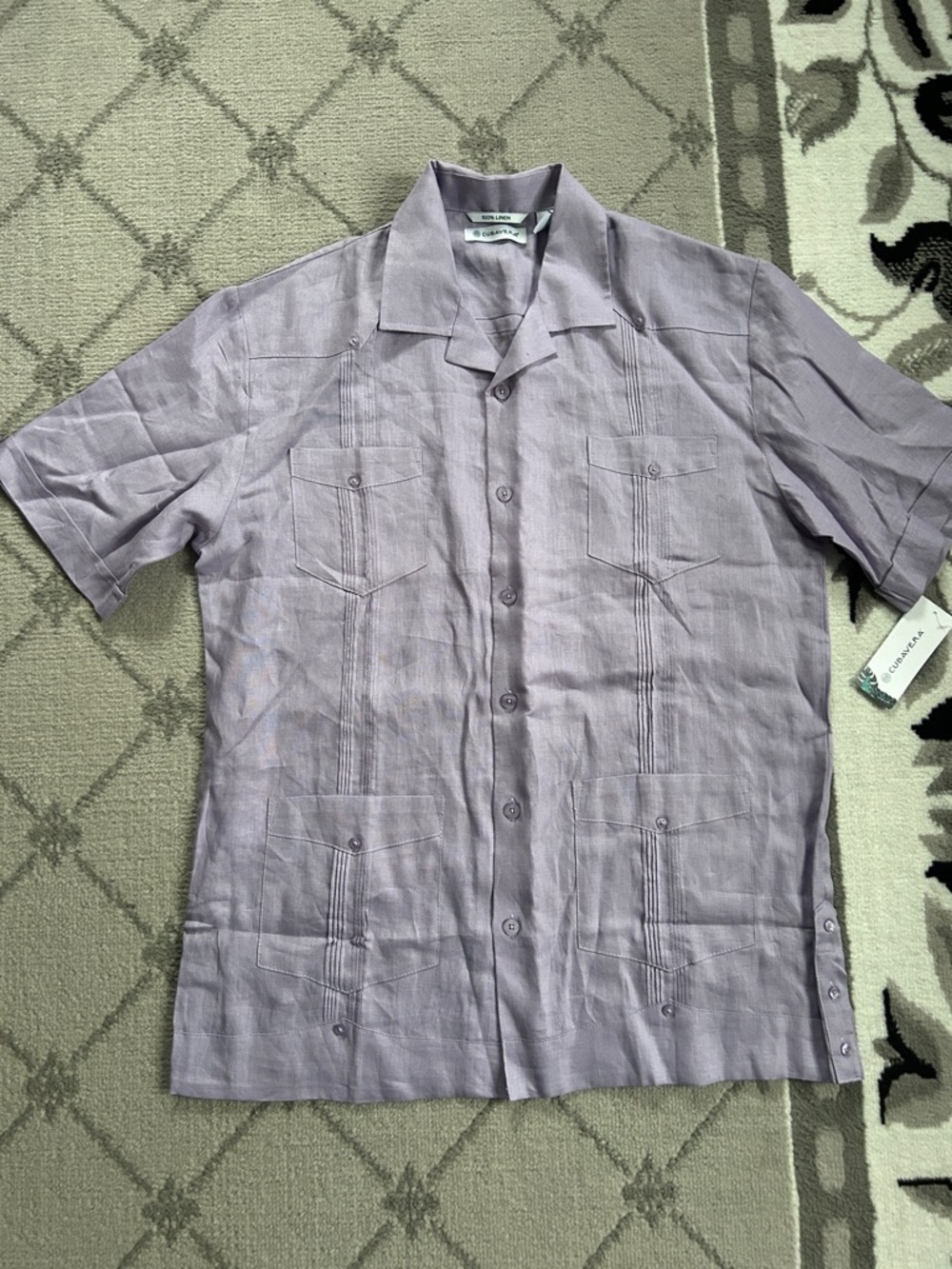 Cubavera Light Purple Short-Sleeve Cuban Linen Button-Down Shirt